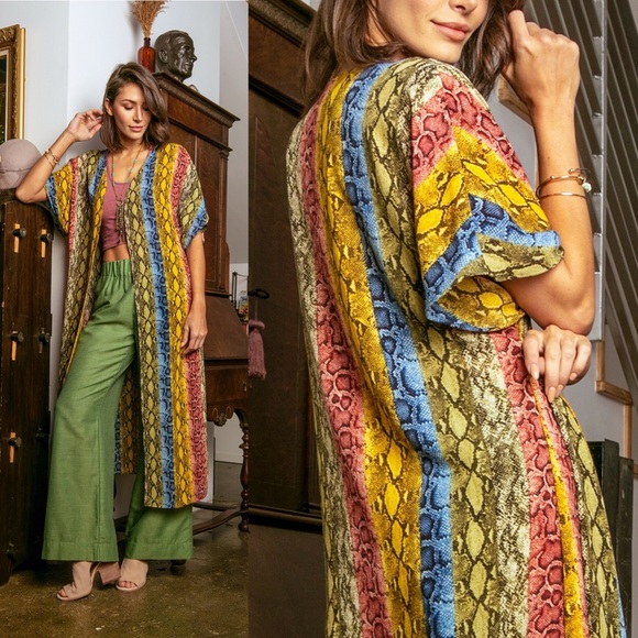 NWT Snake Print Long Kimono MADE IN USA - Picture 1 of 8